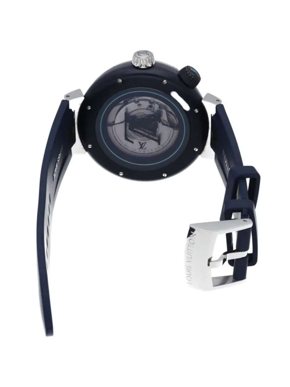 Louis Vuitton Tambour Street Diver Sky Line Watch SS Rubber Blue